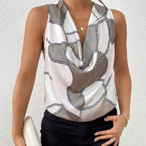 Women's Silk Like Sleeveless Drop Neck Blouse Lg